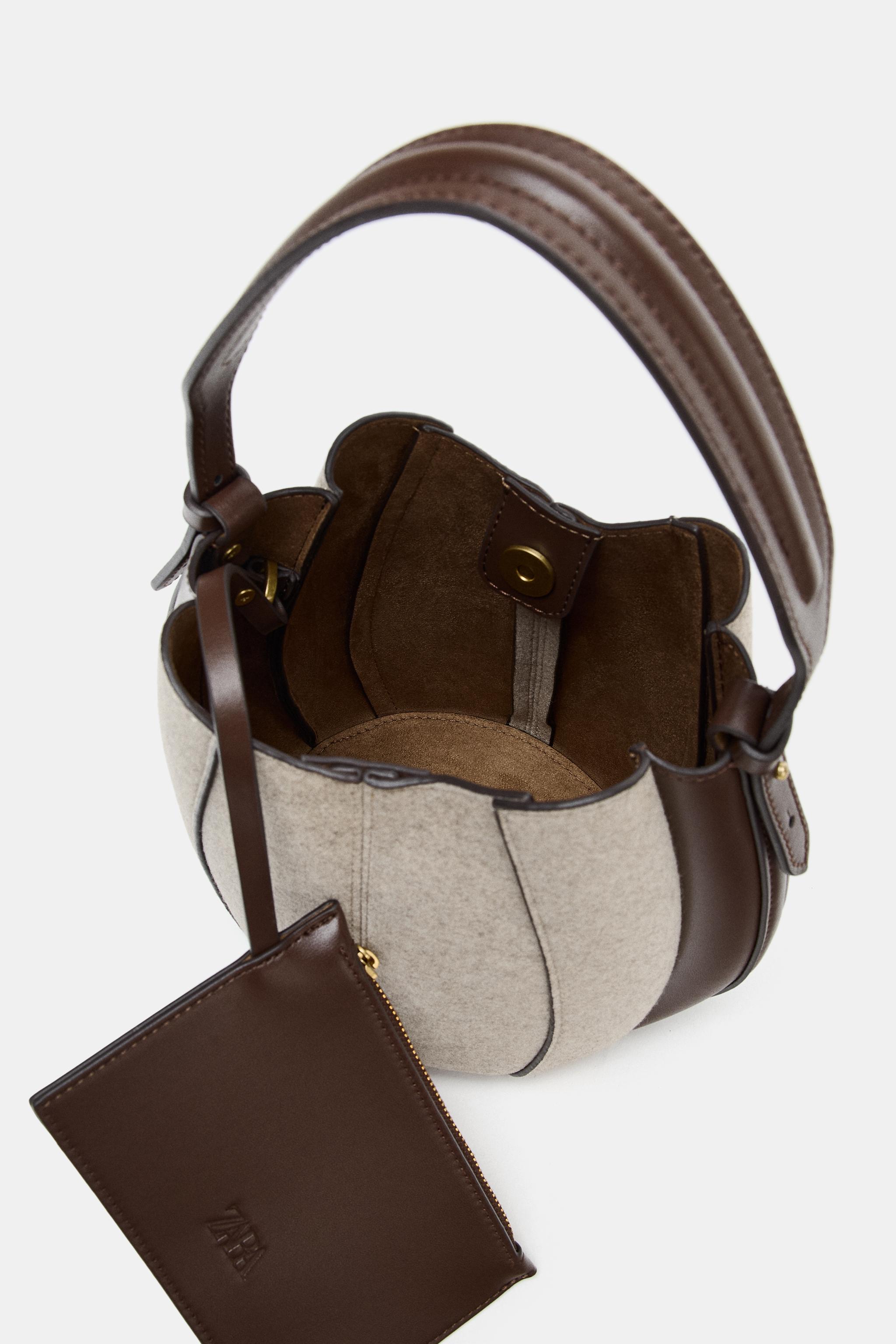 TOPSTITCHED FABRIC BUCKET BAG